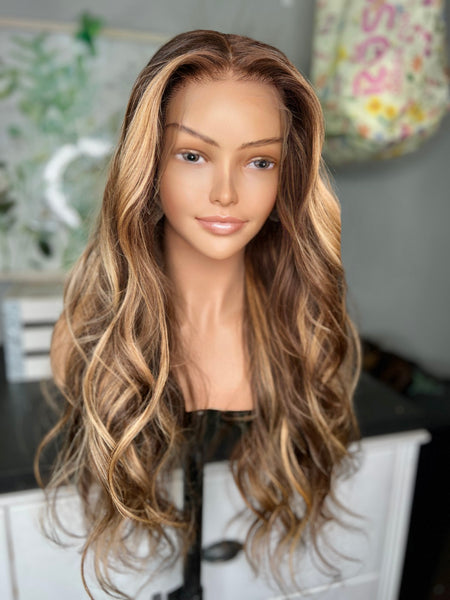 Brown and blonde highlight wig 24” high density HD frontal