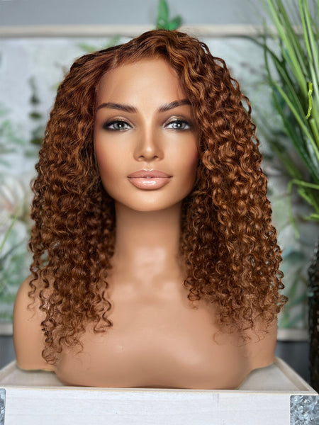 Curly spicy red HD frontal wig 14” Cambodian deep curls