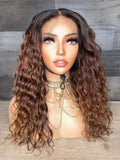 18” indian raw loose curls with custom golden chestnut color 3 bundles+frontal