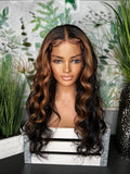 24’ Indian silky waves with light brown chunky highlights in front 13x6