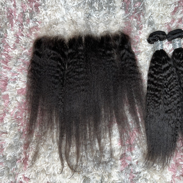 Kinky straight bundle set with frontal 16’’16’’+16’’ Frontal