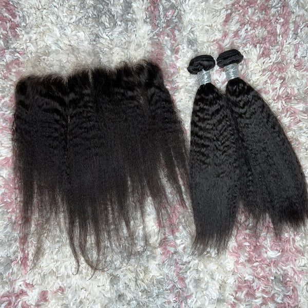 Kinky straight bundle set with frontal 16’’16’’+16’’ Frontal