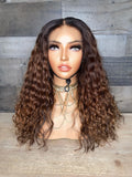 18” indian raw loose curls with custom golden chestnut color 3 bundles+frontal