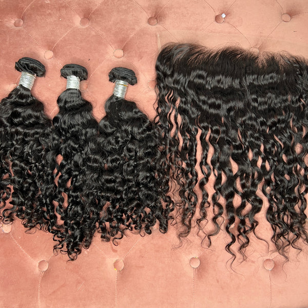 Indian curly bundle set 18’’18’’18’’+18’’ frontal