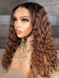 18” indian raw loose curls with custom golden chestnut color 3 bundles+frontal