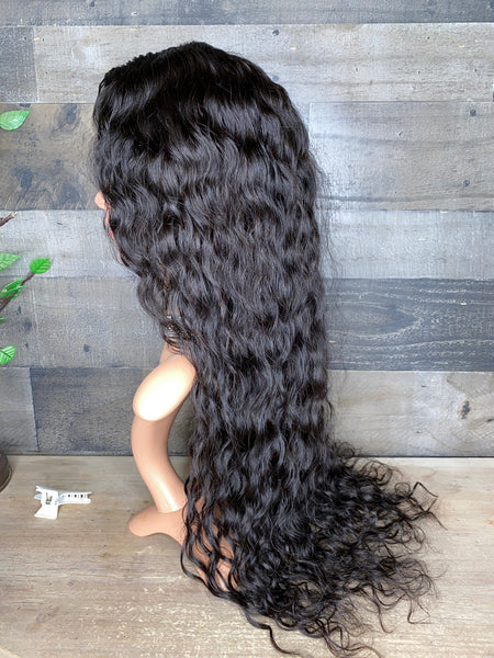 28'' Raw indian very wavy transparent frontal wig high density