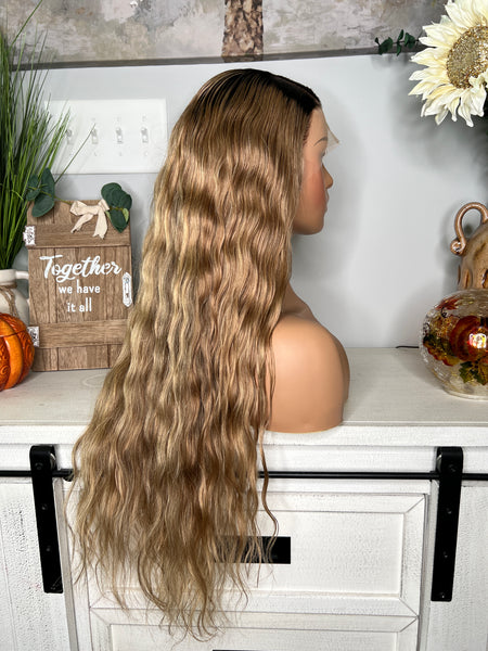 Golden super length 28'' Cambodian natural wavy lace frontal