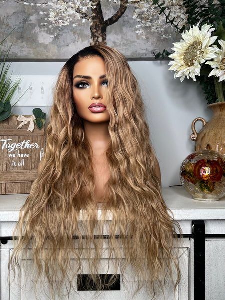 Golden super length 28'' Cambodian natural wavy lace frontal