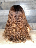 18” indian raw loose curls with custom golden chestnut color 3 bundles+frontal