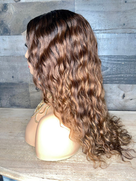 18” indian raw loose curls with custom golden chestnut color 3 bundles+frontal