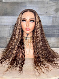 24'' Beautiful highlights Cambodian waves/Curls 13x6 Lace frontal 180% density