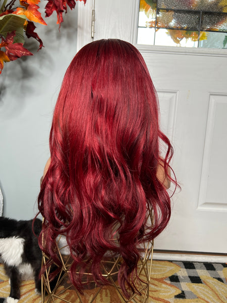 Cherry red frontal wig Indian silky 24”