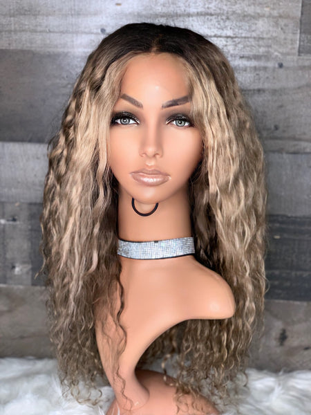 Blonde indian curly frontal unit
