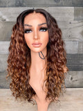18” indian raw loose curls with custom golden chestnut color 3 bundles+frontal