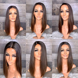 Silk top frontal wig European silky hair with natural brown ombré
