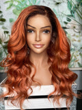 Stunning Orange frontal wig with dark roots