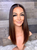 Silk top frontal wig European silky hair with natural brown ombré