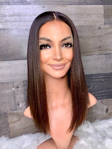 Silk top frontal wig European silky hair with natural brown ombré