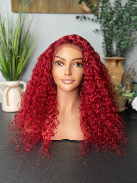 Sexy red Cambodian curly 360 frontal wig