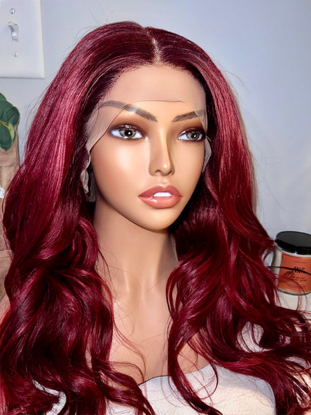 Cherry red frontal wig Indian silky 24”
