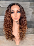 18” indian raw loose curls with custom golden chestnut color 3 bundles+frontal