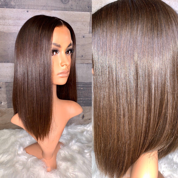 Silk top frontal wig European silky hair with natural brown ombré