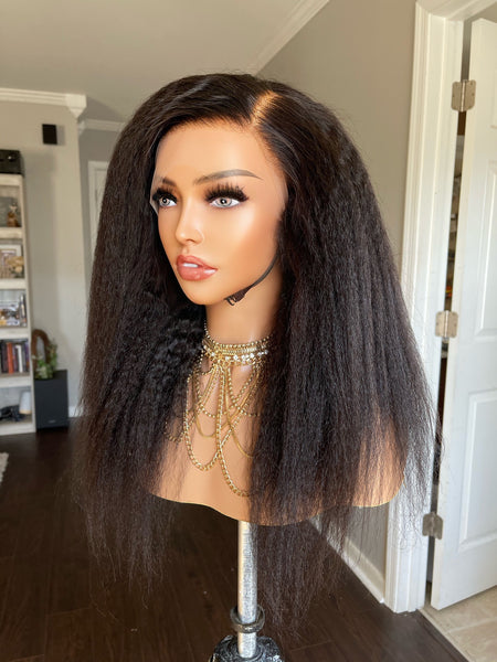 20’’ Vietnamese kinky straight frontal wig natural medium brown