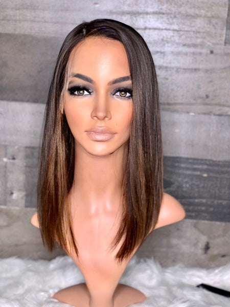 Silk top frontal wig European silky hair with natural brown ombré