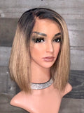 12” indian silky frontal wig honey blonde ombré