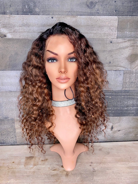 18” HD lace Cambodian curly wig custom brown ombré