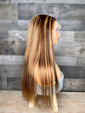 24” Multi color brown +blonde transparent frontal wig indian hair