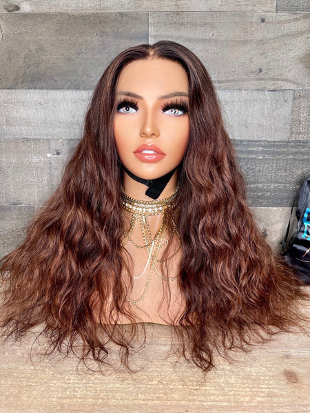 22” Cambodian wavy with brown ombré lace frontal wig