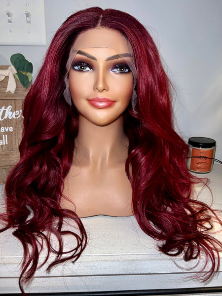 Cherry red frontal wig Indian silky 24”