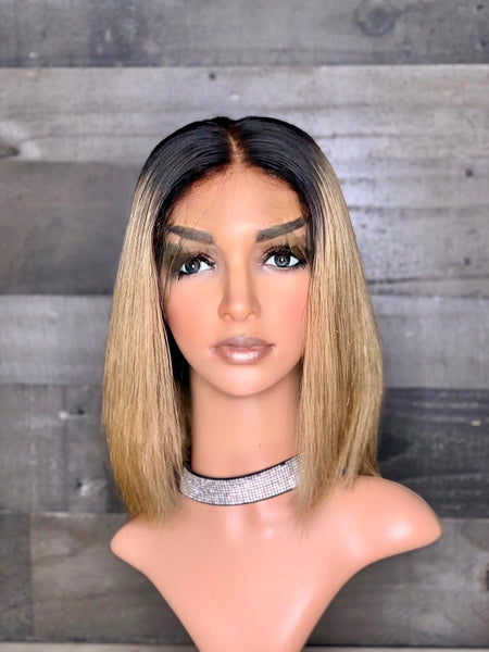 12” indian silky frontal wig honey blonde ombré