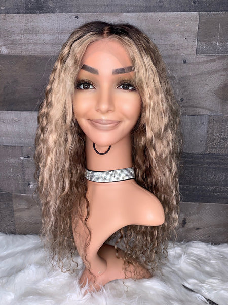 Blonde indian curly frontal unit