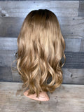Custom honey colored frontal wig with dark roots