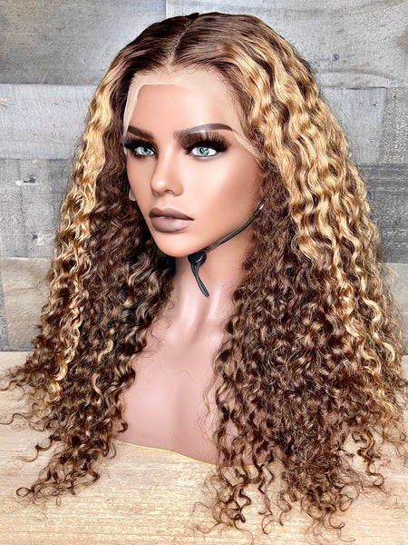 Made to order 24’’ frontal wig with brown coloring + blonde highlights