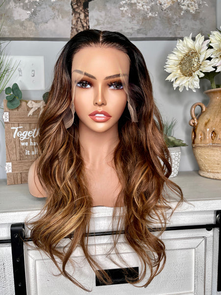 Brown + Blonde highlight ombré frontal wig 24”