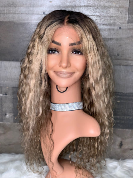Blonde indian curly frontal unit