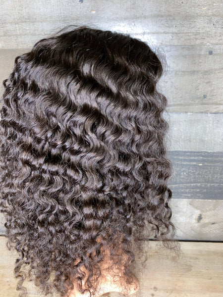 16” indian curly closure wig natural brown