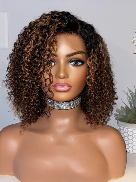 Made to order !Cambodian Curly highlight bob HD frontal 12”