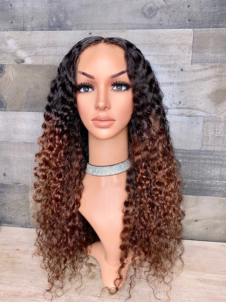 24’’ Cambodian curly with ombré color heavy density frontal wig
