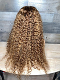 28” beautiful brown and blonde Cambodian curly highlight Lace Frontal