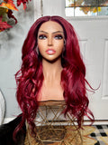 Cherry red frontal wig Indian silky 24”