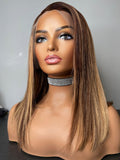 Brown and blonde highlight high density bob 12” frontal wig