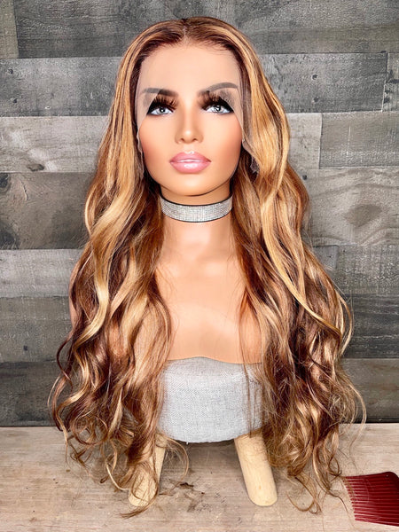28” Brown and Blonde Indian silky lace frontal 180%
