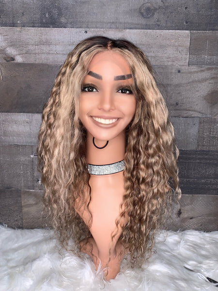 Blonde indian curly frontal unit