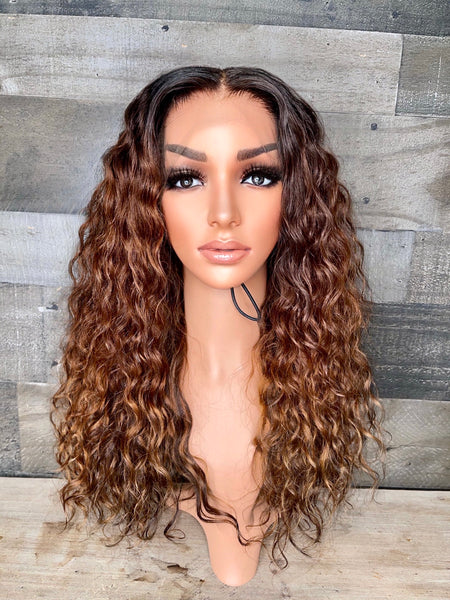 18” indian raw loose curls with custom golden chestnut color 3 bundles+frontal