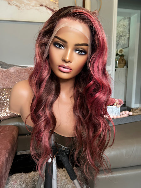 Light brown and Rose highlight frontal wig 22’’