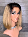 12” indian silky frontal wig honey blonde ombré